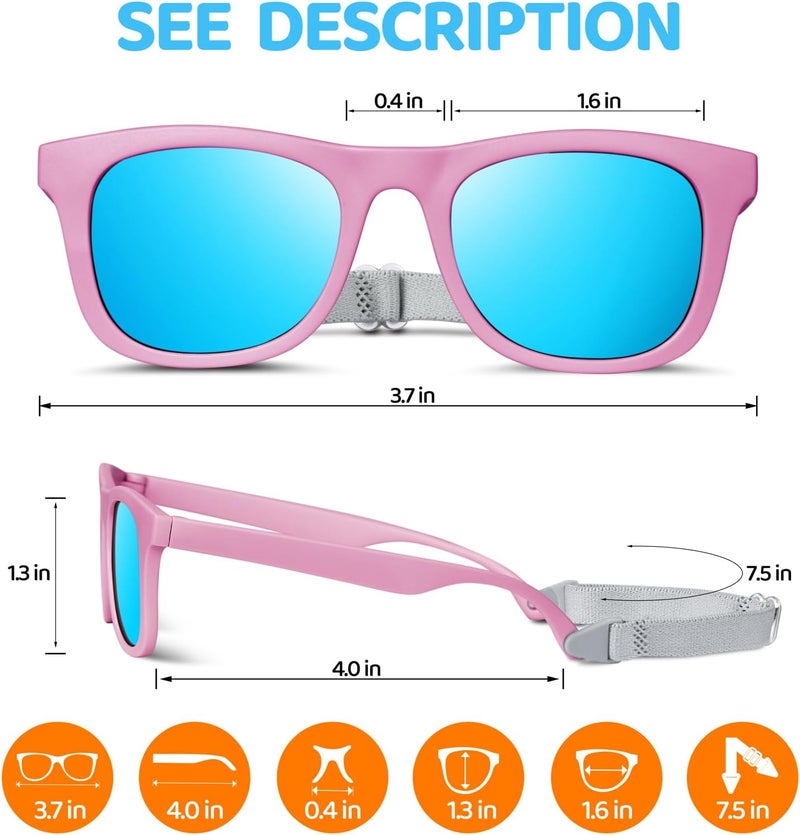 RIVBOS Baby Sunglasses Boys&Girls with Strap UV400 Polarized Flexible for Toddler,Infant and Newborn(0-24month) RBK0231 - Image 2